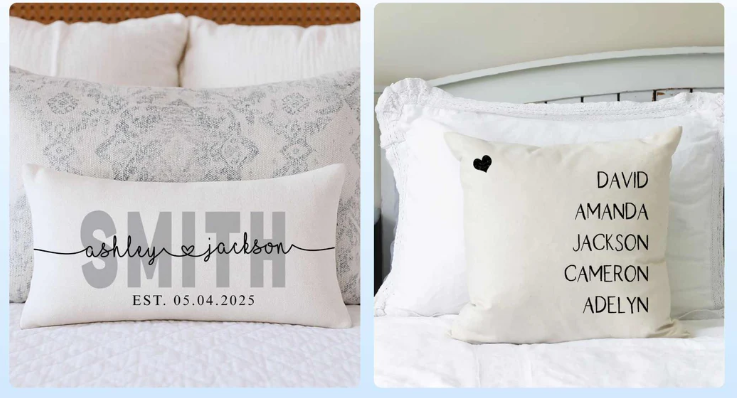 带有定制家庭姓名的床枕套设计
