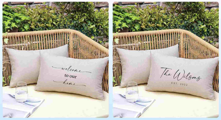 印有家庭成员姓名和语录的个性化户外枕套