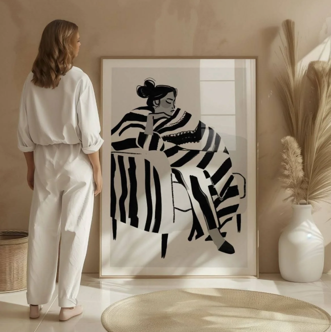 简洁的黑白墙面艺术